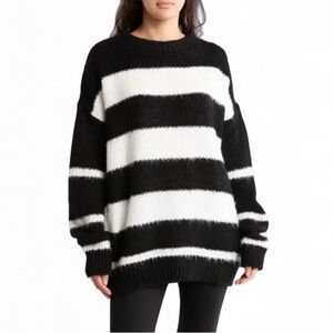Topshop Black White Stripe Fluffy Oversized Sweater XS